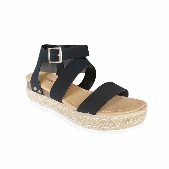 Soda Shoes Black Bryce Espadrille Platform Sandals New Without Box - Picture 7 of 9